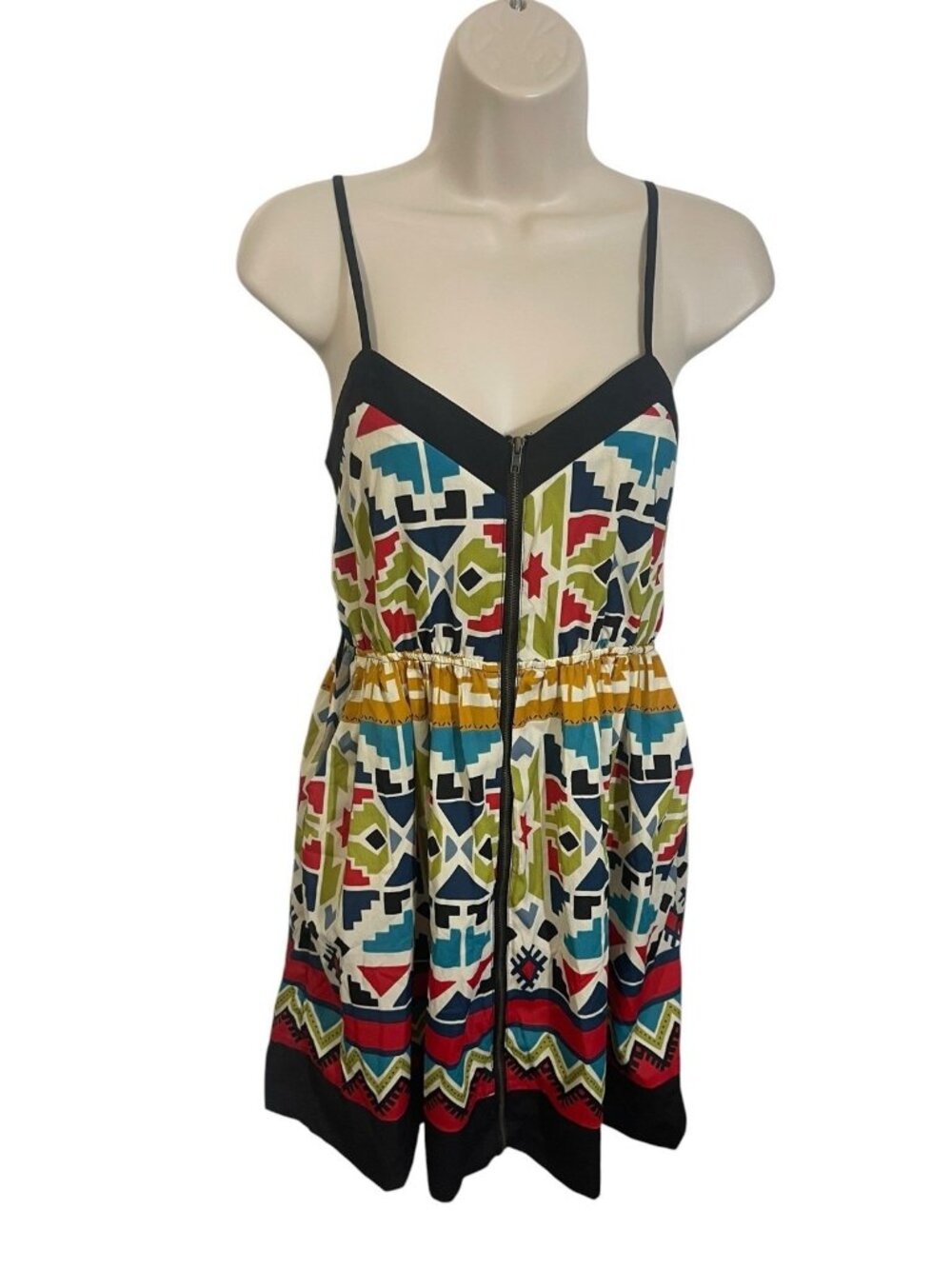 FOREVER 21 Women's Size Small Geometric Print Zip Front Mini Dress with Pockets